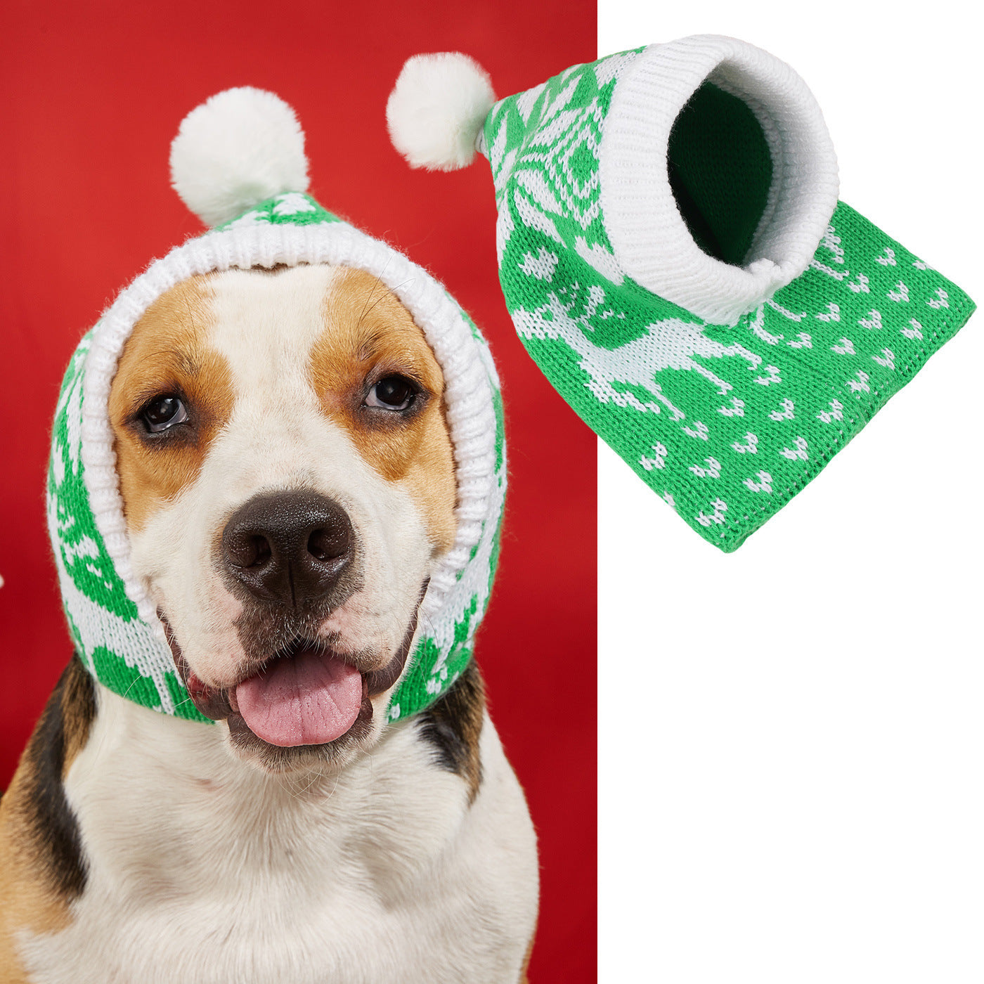 Knitted Snowflake and Elk Print Pet Hat for Winter Holidays