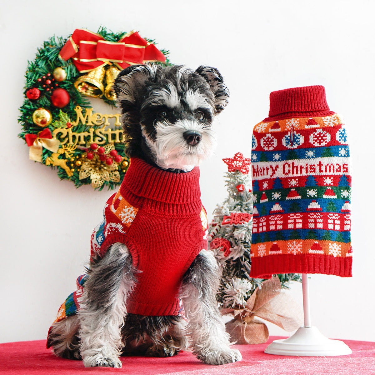 Pet Dog Christmas Turtleneck Sweater – Cozy Wool Sweater for Your Furry Trio