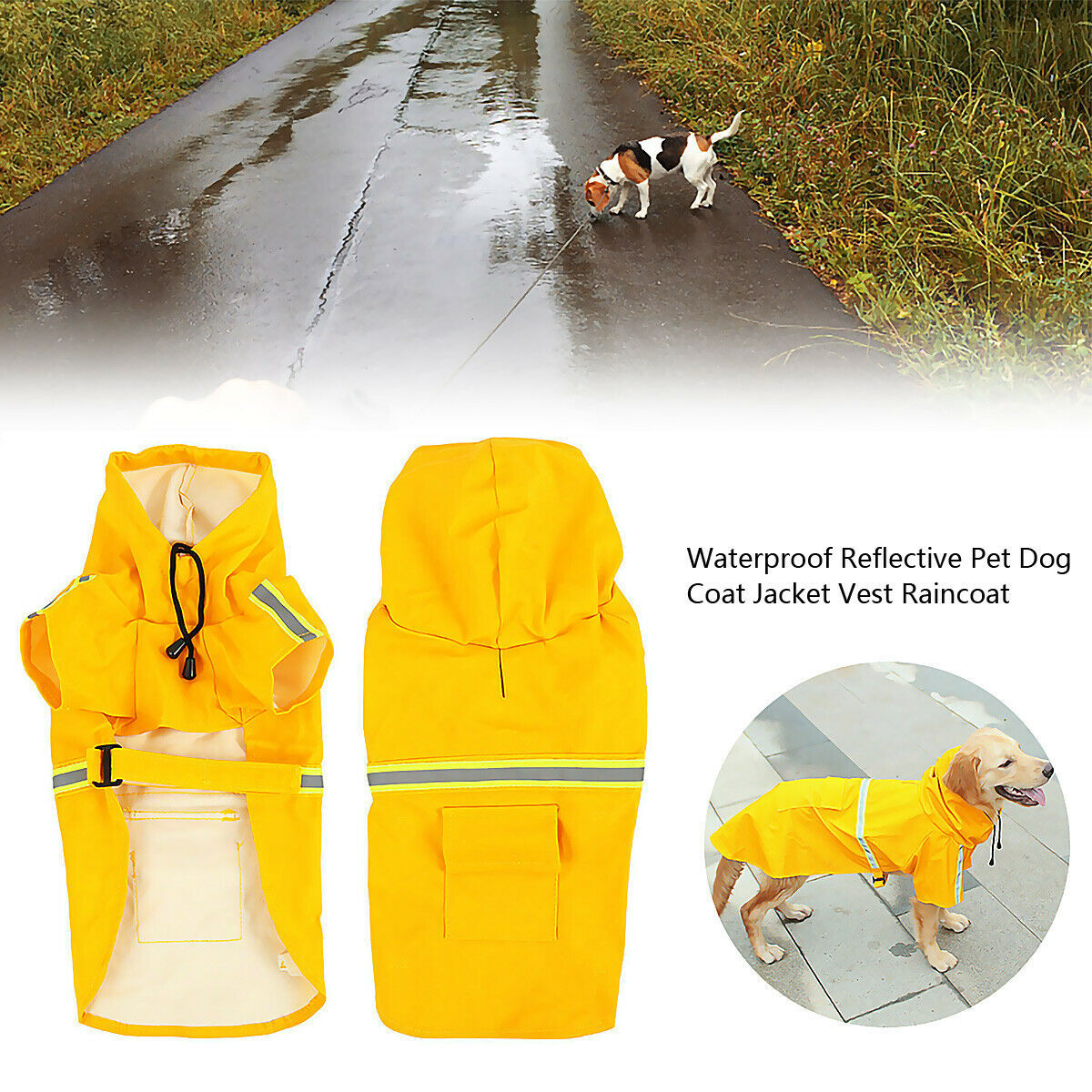 Waterproof Dog Raincoat Reflective Hooded Jacket for Pets