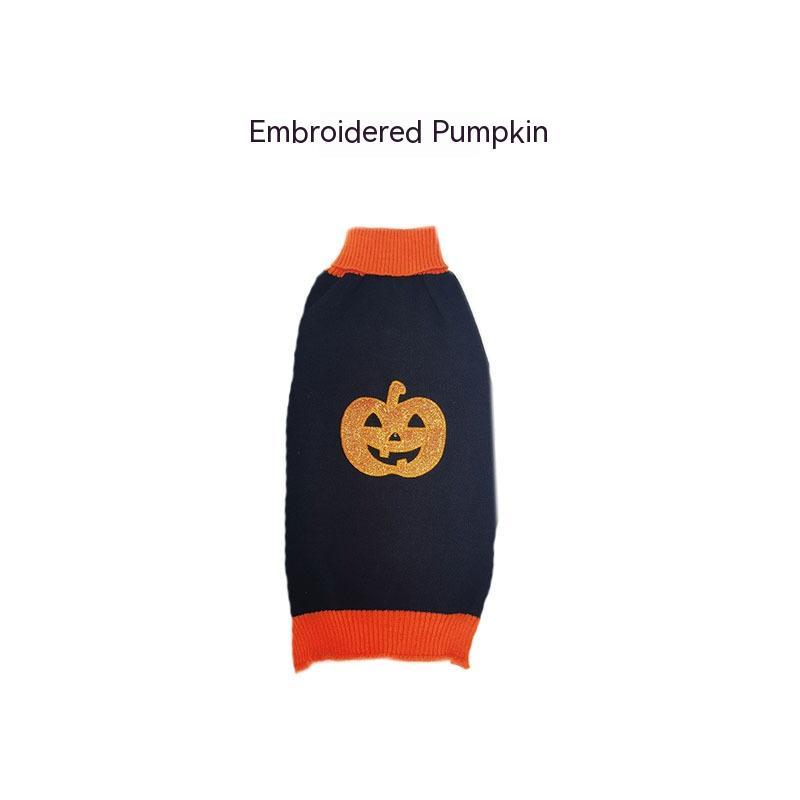 Halloween Dog Sweater with Pumpkin and Bat Pattern