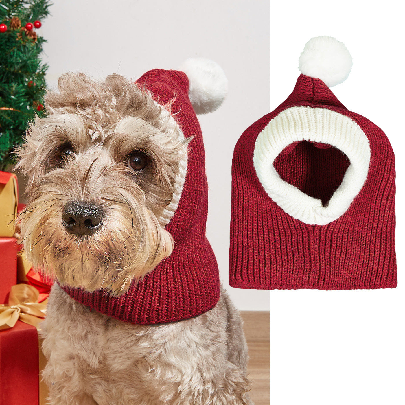 Knitted Snowflake and Elk Print Pet Hat for Winter Holidays