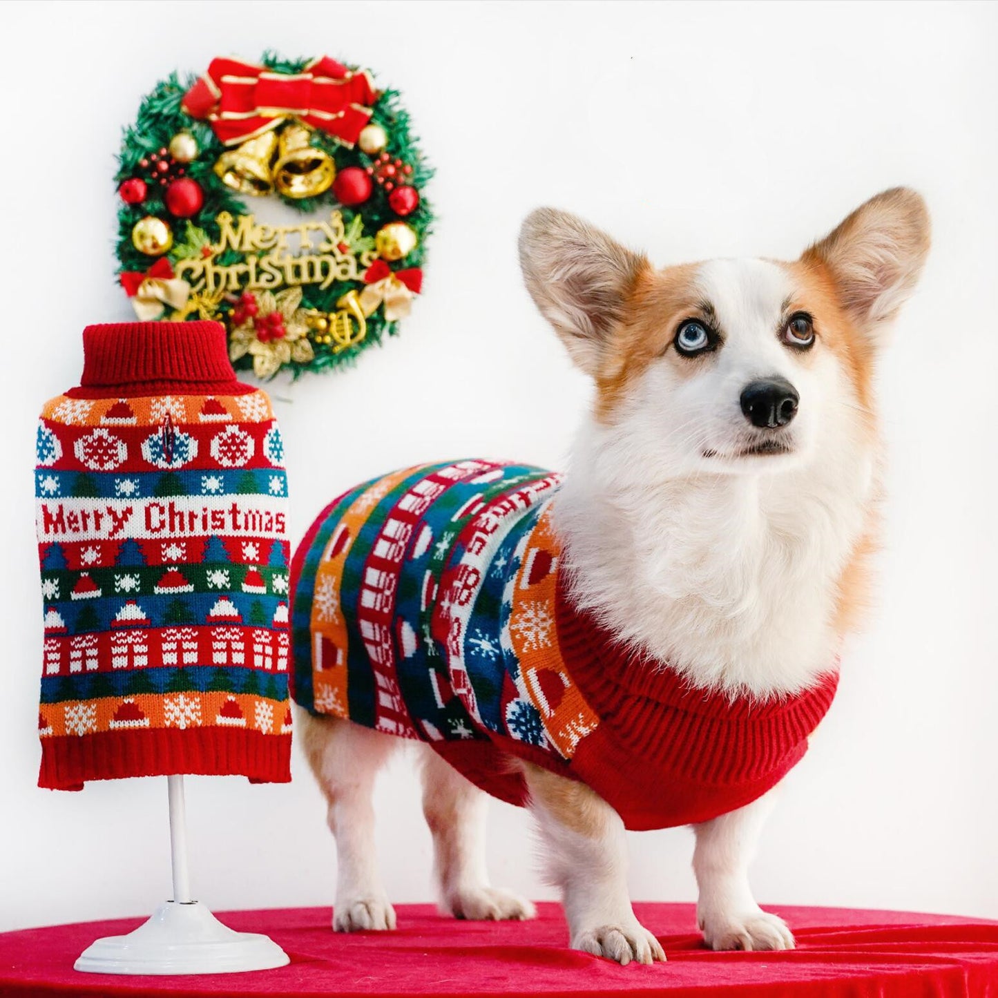 Pet Dog Christmas Turtleneck Sweater – Cozy Wool Sweater for Your Furry Trio