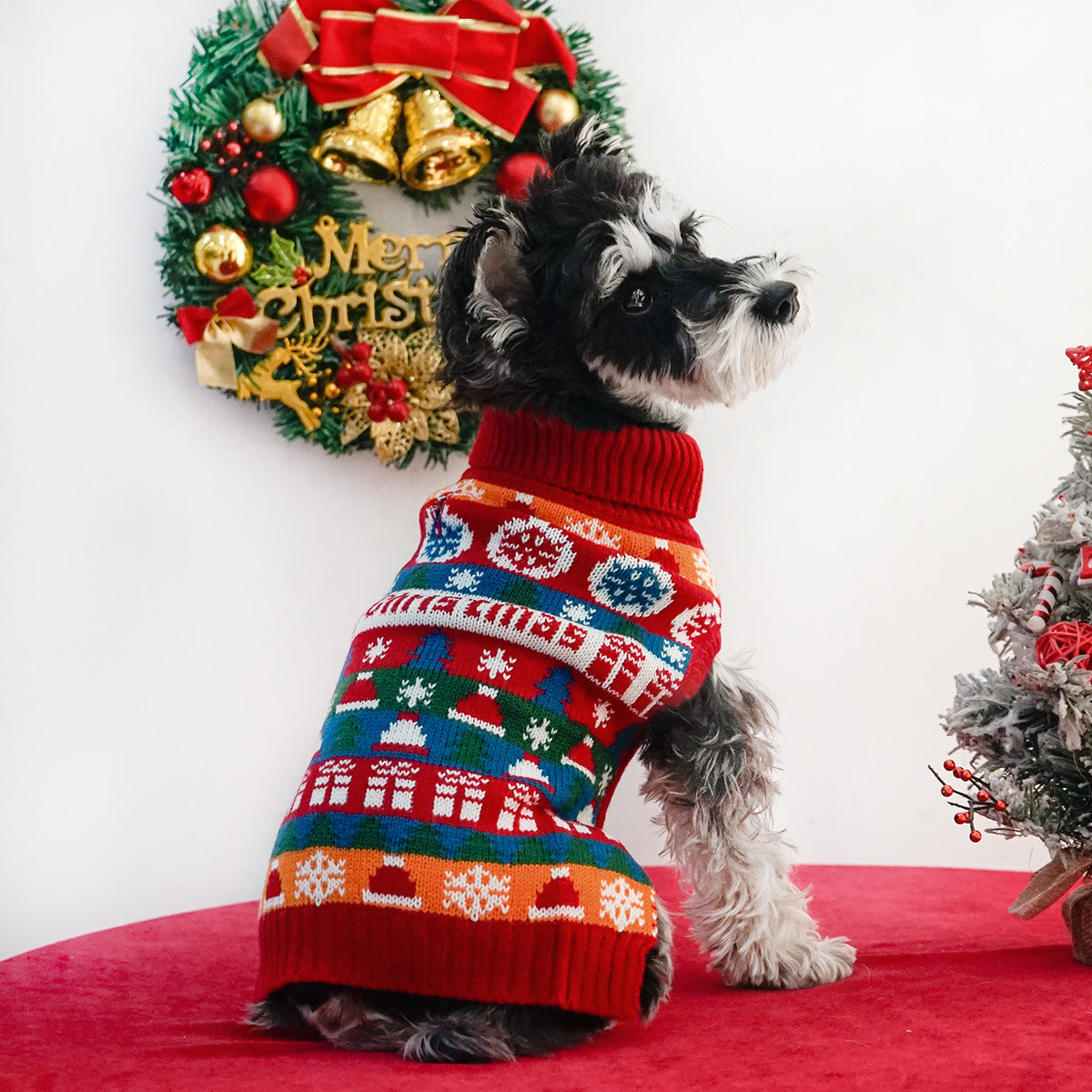 Pet Dog Christmas Turtleneck Sweater – Cozy Wool Sweater for Your Furry Trio