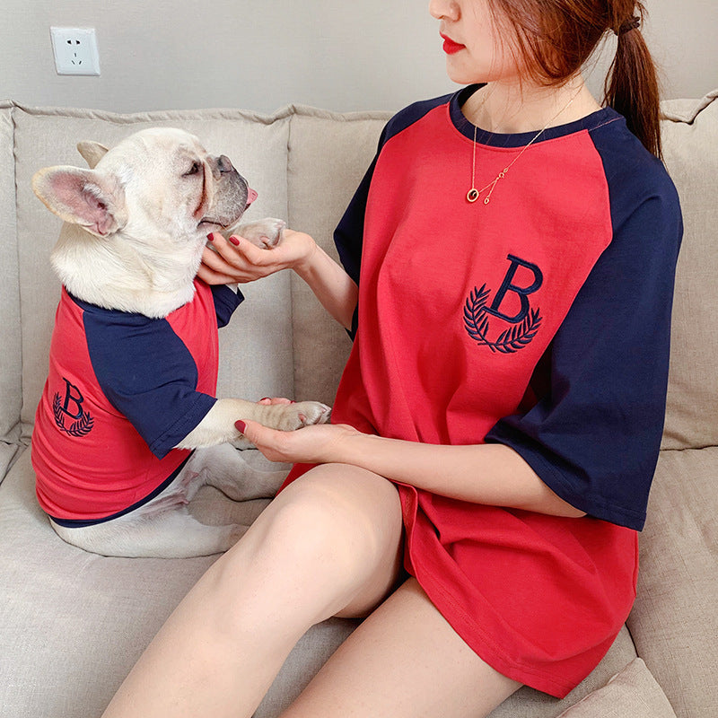 Parent-Child Dog Clothing Casual Short Sleeve Matching Set