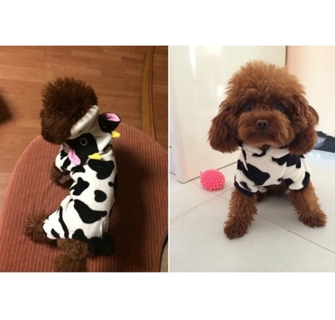Warm Cow Hoodie Pet Jumpsuit for Dogs and Cats in Winter