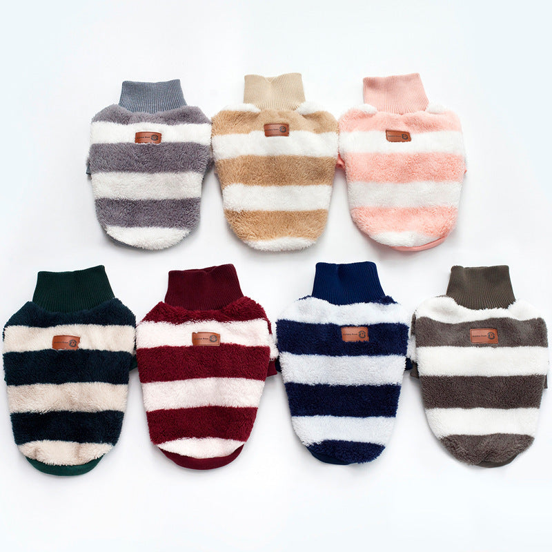 Casual Coral Fleece Clothes for Pets Comfortable Striped Pet Clothing