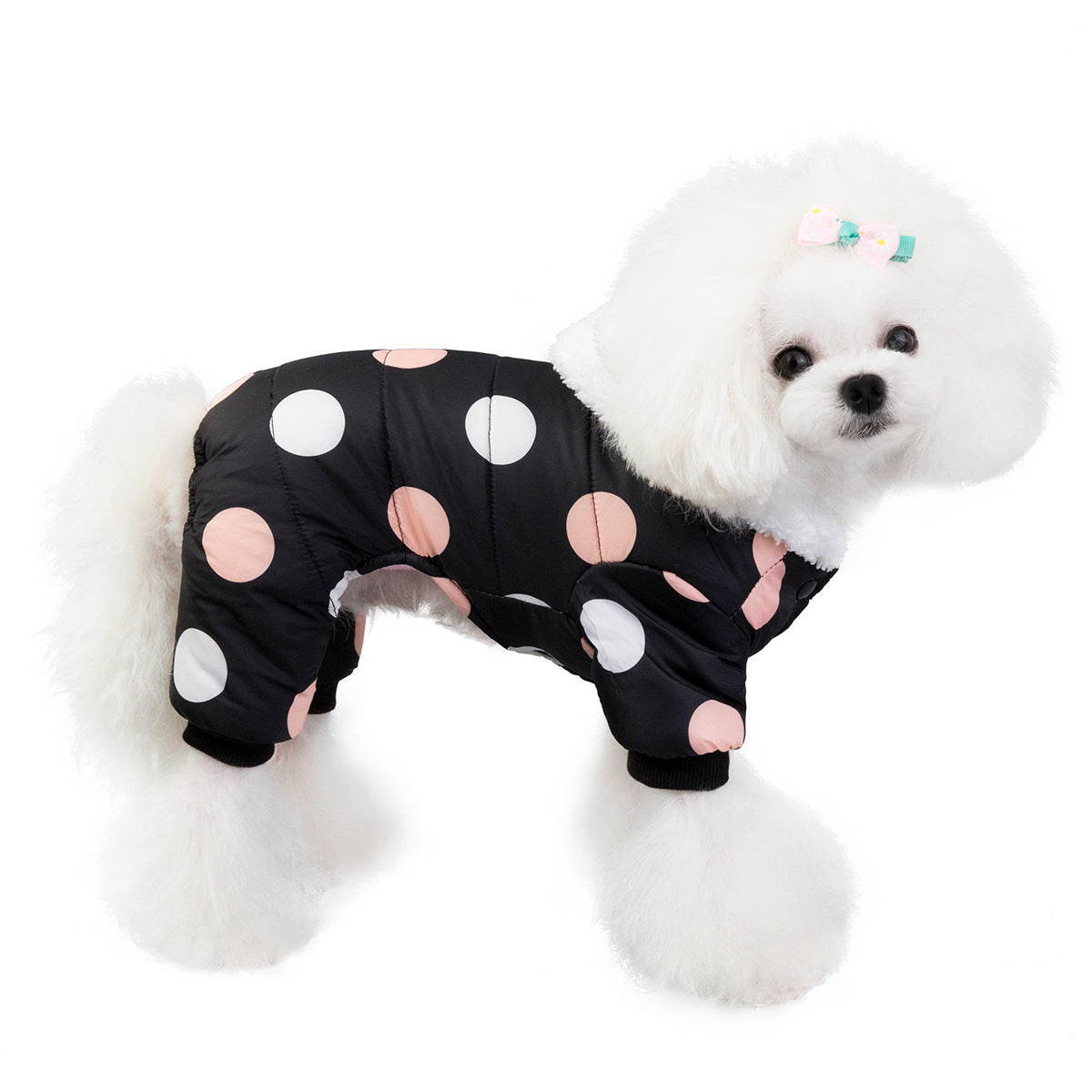 Warm Cotton Four-Legged Pet Coat Polka Dot Design for Winter