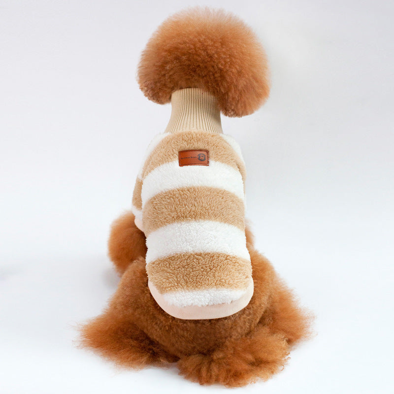 Casual Coral Fleece Clothes for Pets Comfortable Striped Pet Clothing