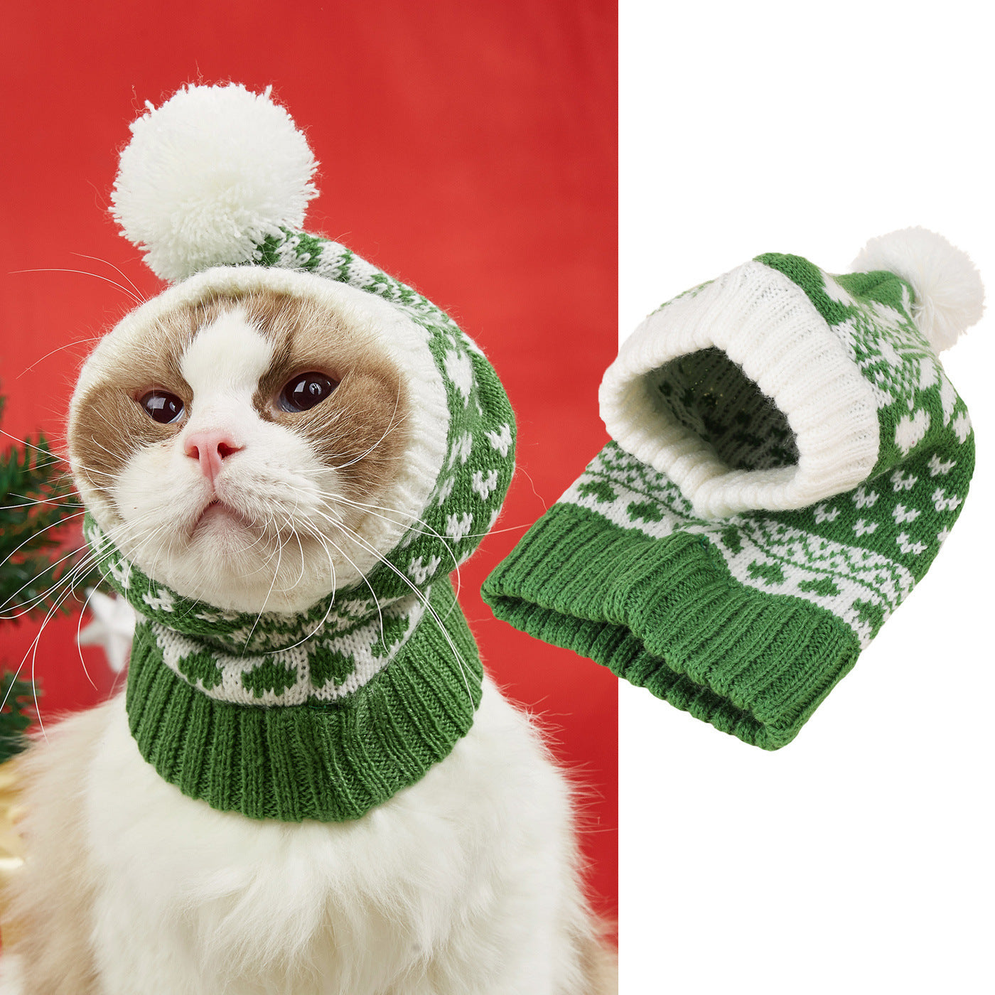 Knitted Snowflake and Elk Print Pet Hat for Winter Holidays