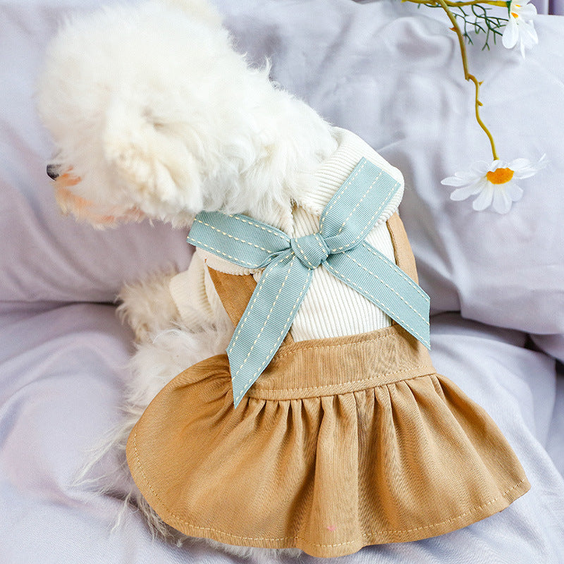 Cute Dog Cat Dress with Bowknot Elegant Pet Outfit for Small Dogs and Cats