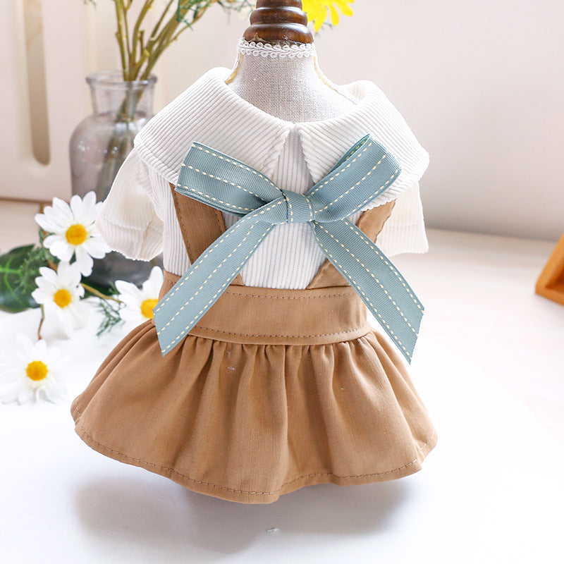 Cute Dog Cat Dress with Bowknot Elegant Pet Outfit for Small Dogs and Cats