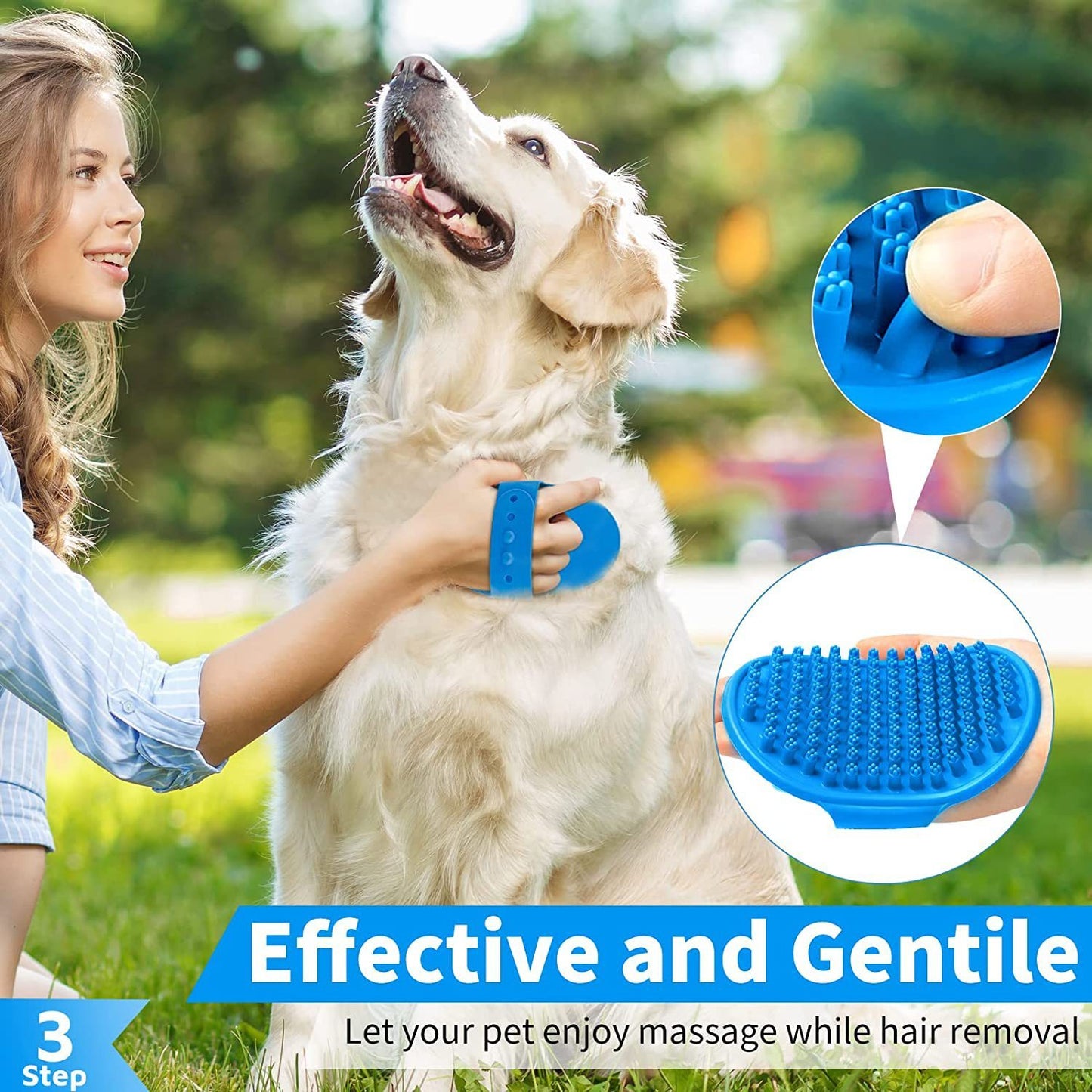 3 Piece Dog Bath Brush Set for Grooming and Massage