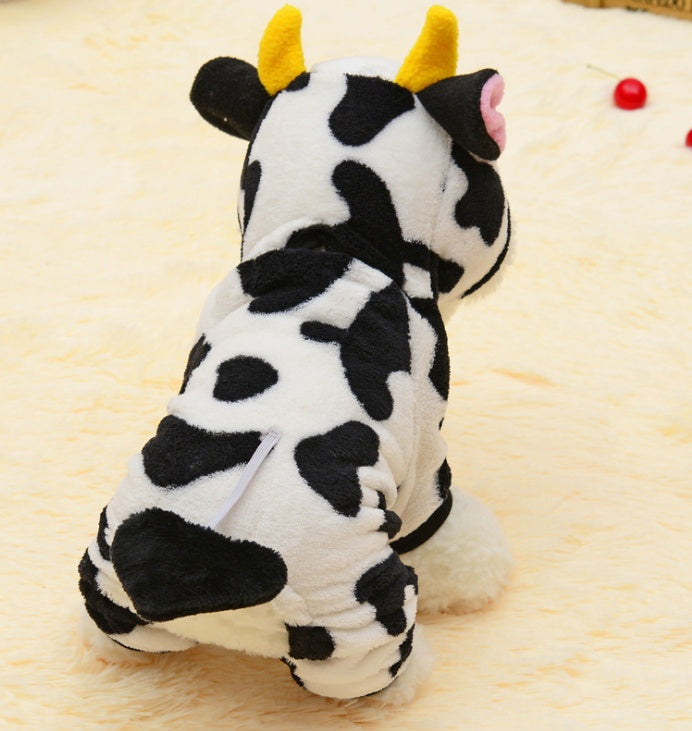 Warm Cow Hoodie Pet Jumpsuit for Dogs and Cats in Winter
