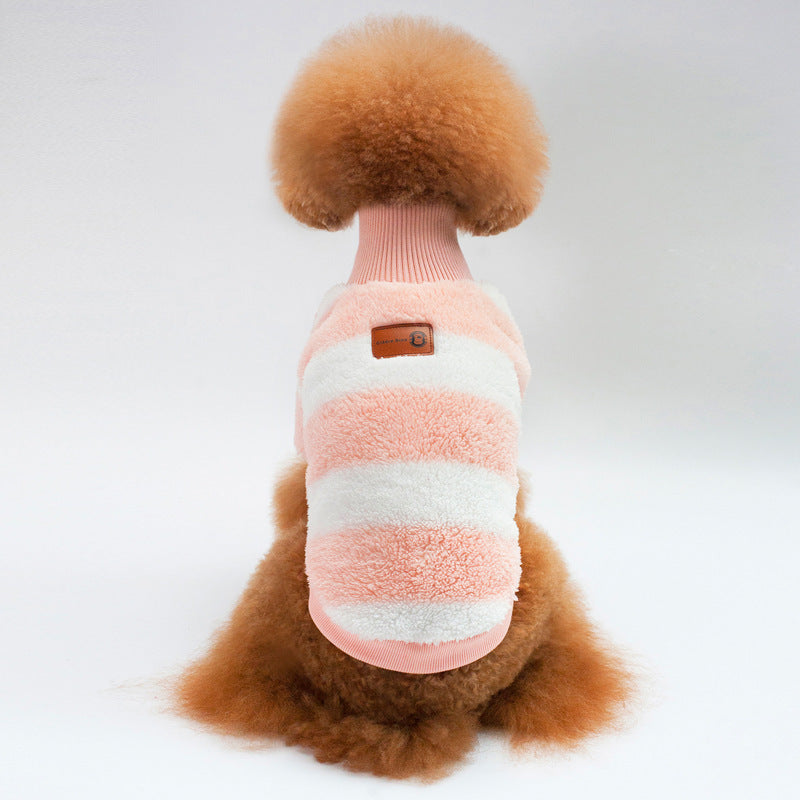 Casual Coral Fleece Clothes for Pets Comfortable Striped Pet Clothing