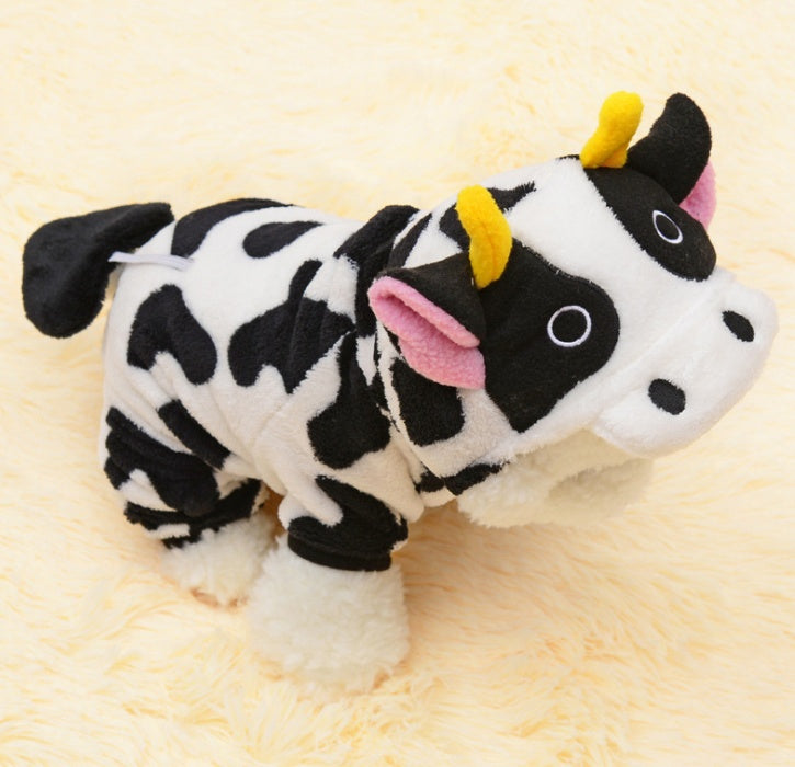 Warm Cow Hoodie Pet Jumpsuit for Dogs and Cats in Winter