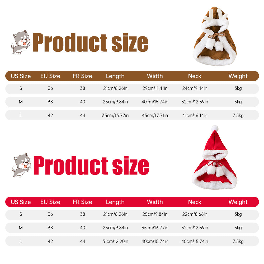 Christmas Pet Costume Santa Cape With Hat