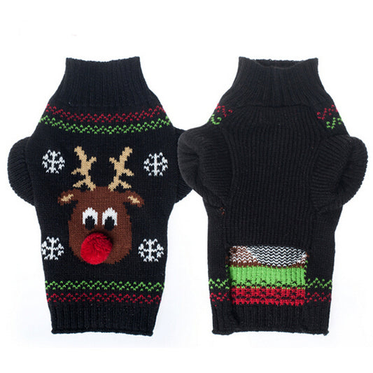 Christmas Pet Sweater with Poinsettia Design