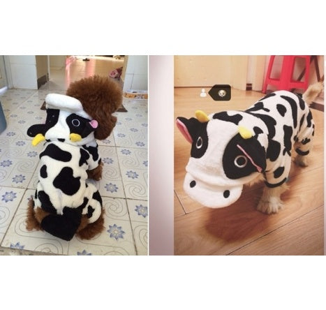 Warm Cow Hoodie Pet Jumpsuit for Dogs and Cats in Winter