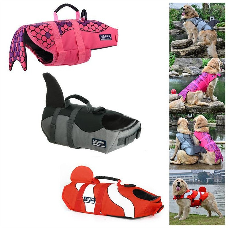Dog Life Jacket Outdoor Swimming Vest Shark Mermaid Design for Water Safety