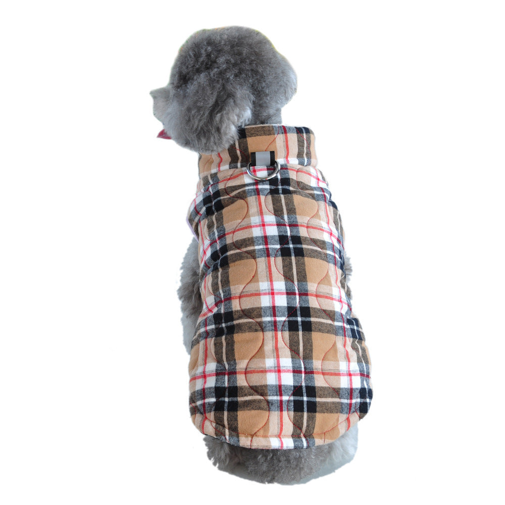 Winter Dog Jacket Quilted Cotton Plaid Zipper Coat for Cold Weather Protection