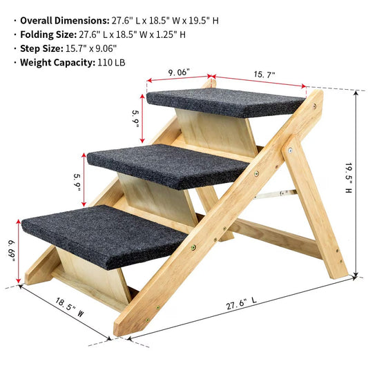 Wood Pet Stairs Pet Steps Foldable 3 Levels Dog Stairs Ramp Perfect For Beds And Cars Portable Dog Cat Ladder Up To 110 Pounds