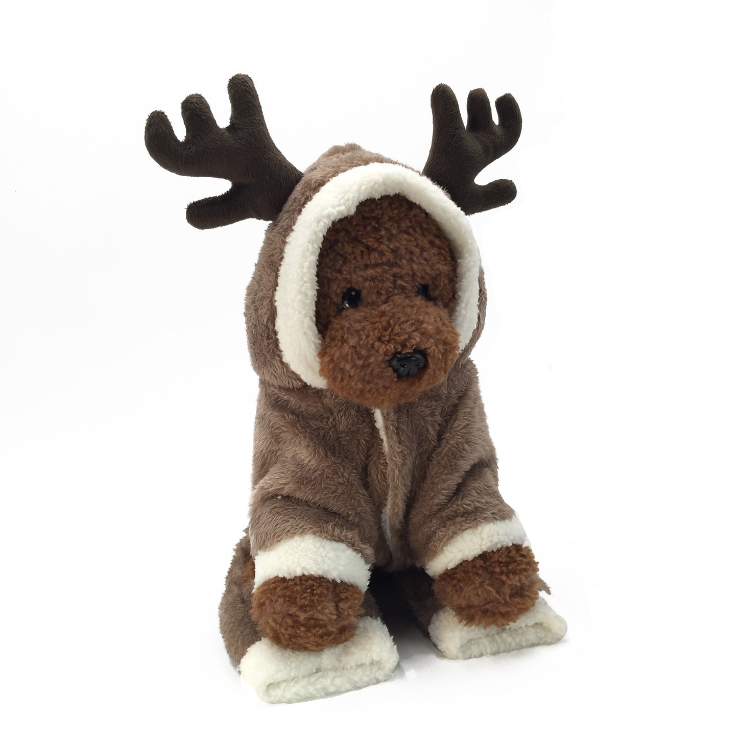 Christmas Elk Dog Hoodie Warm Coral Fleece Winter Pet Clothes