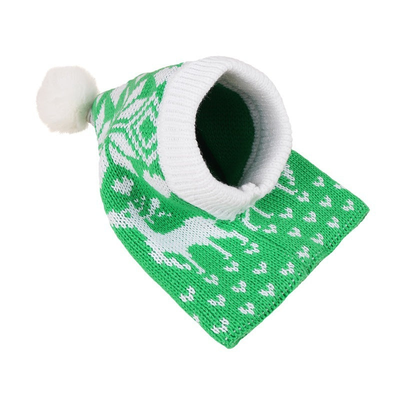Knitted Snowflake and Elk Print Pet Hat for Winter Holidays
