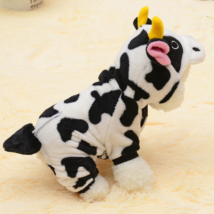 Warm Cow Hoodie Pet Jumpsuit for Dogs and Cats in Winter
