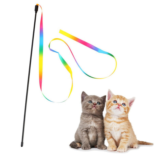 Rainbow ribbon cat stick