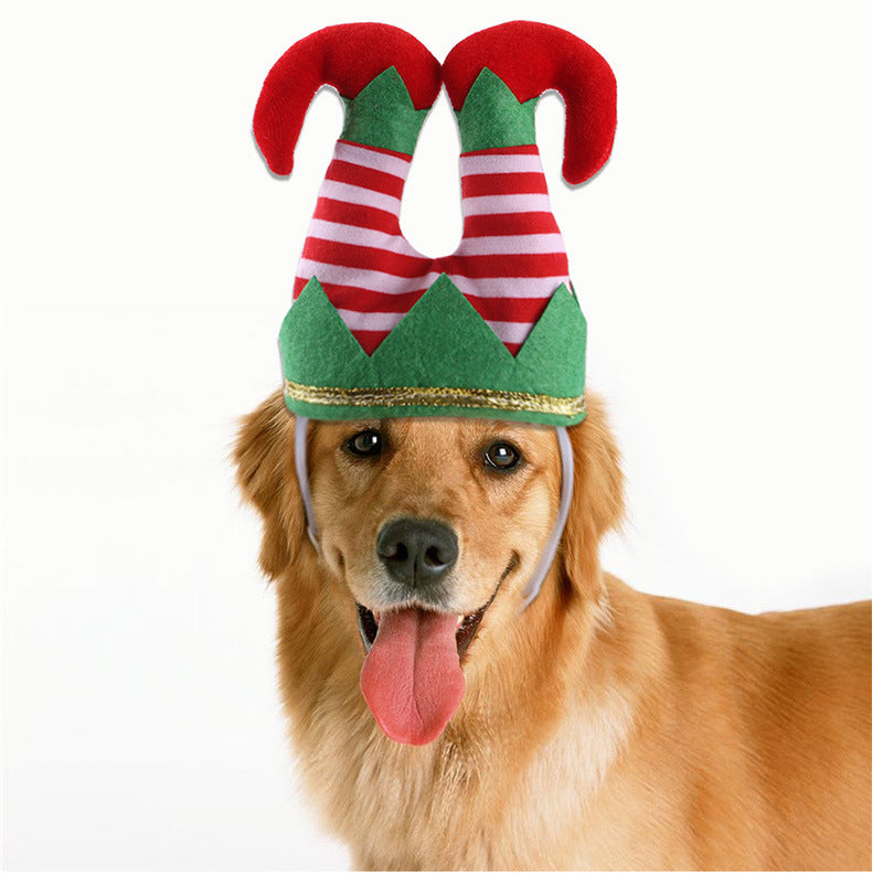 Pet Christmas Dress Up Dog Christmas Hat Funny Striped Clown Hat Pet Christmas Ornaments Headgear