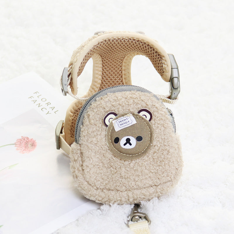 Fleece Cute Pet Backpack Chest Strap Vest Type Traction Rope
