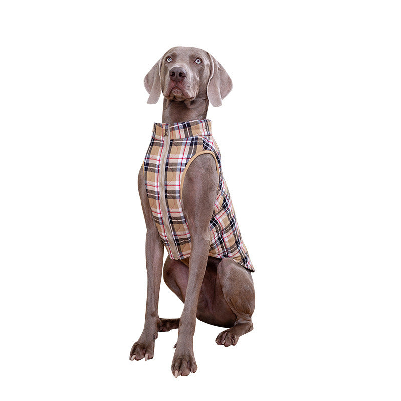 Winter Dog Jacket Quilted Cotton Plaid Zipper Coat for Cold Weather Protection