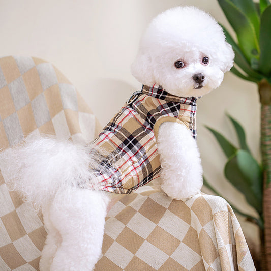 Winter Dog Jacket Quilted Cotton Plaid Zipper Coat for Cold Weather Protection