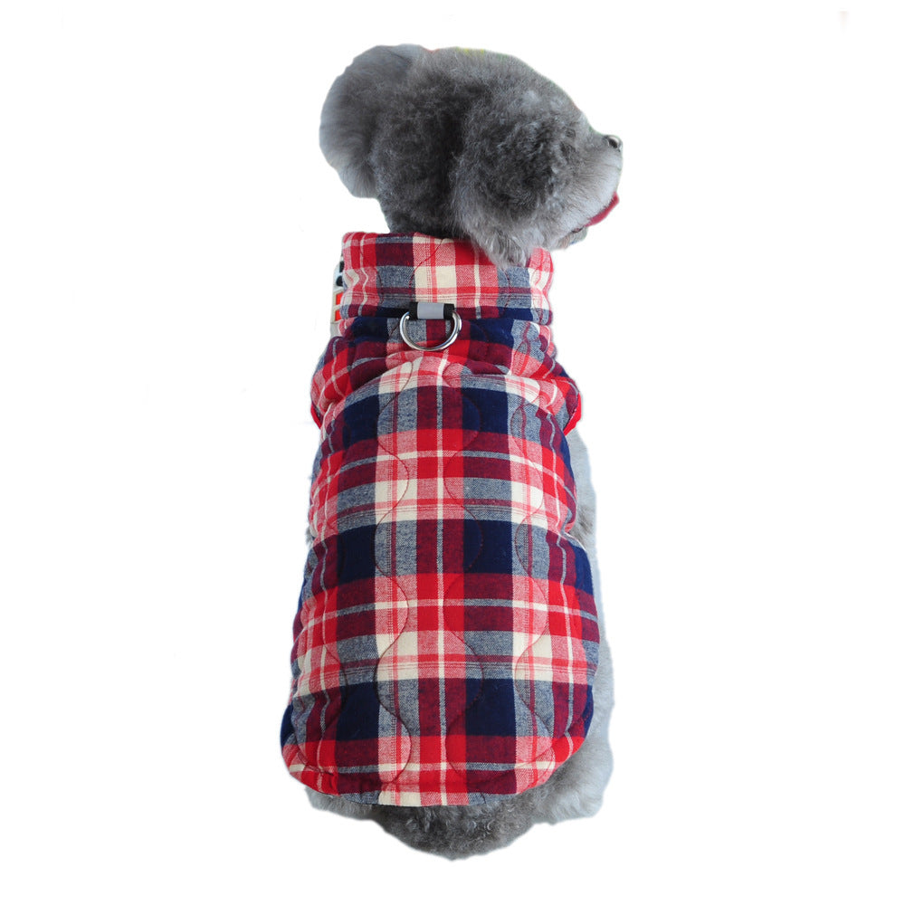 Winter Dog Jacket Quilted Cotton Plaid Zipper Coat for Cold Weather Protection