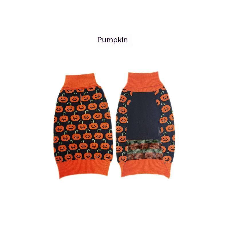 Halloween Dog Sweater with Pumpkin and Bat Pattern