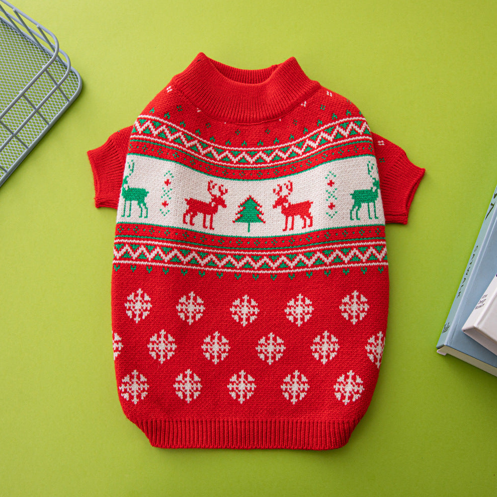 Festive Christmas Dog Sweater with Elk and Tree Design