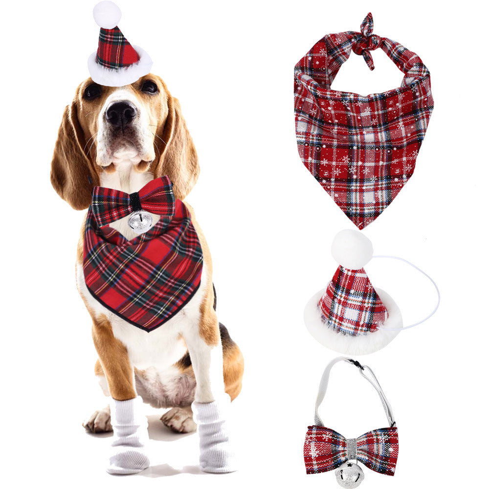 Christmas Triangle Pet Bandana Santa Deer Print Scarf for Holiday Fun
