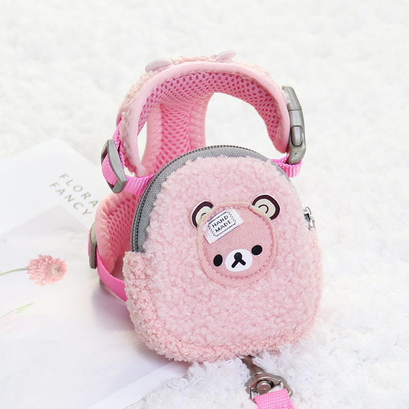 Fleece Cute Pet Backpack Chest Strap Vest Type Traction Rope