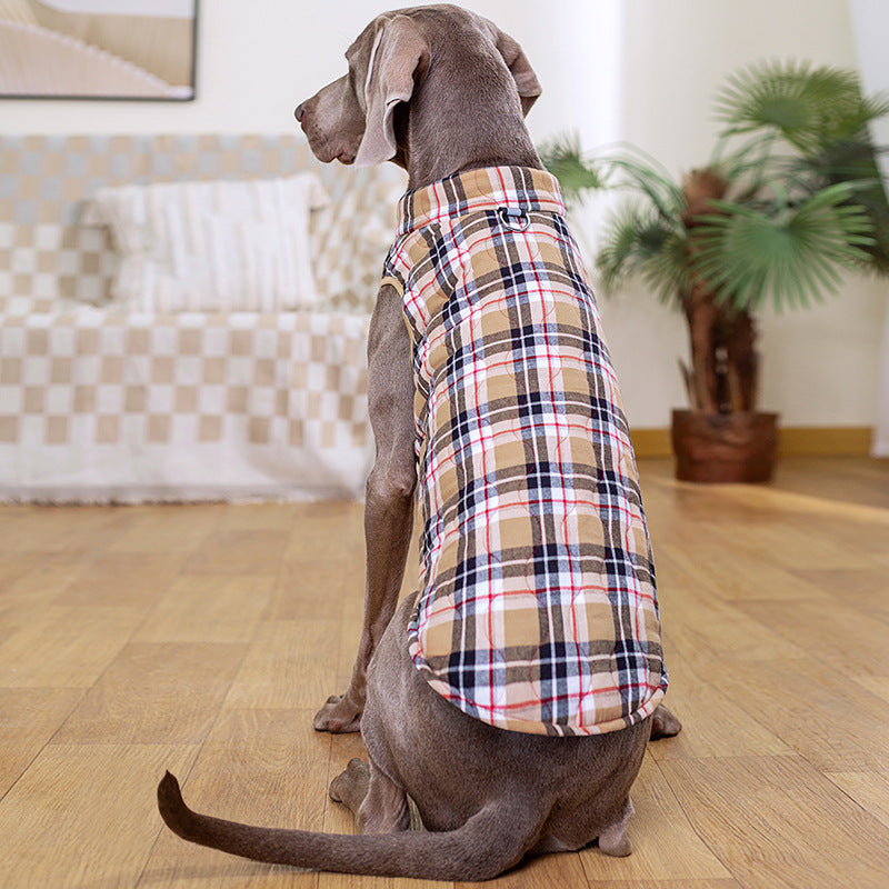 Winter Dog Jacket Quilted Cotton Plaid Zipper Coat for Cold Weather Protection