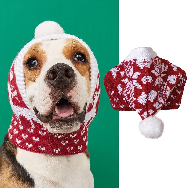 Knitted Snowflake and Elk Print Pet Hat for Winter Holidays