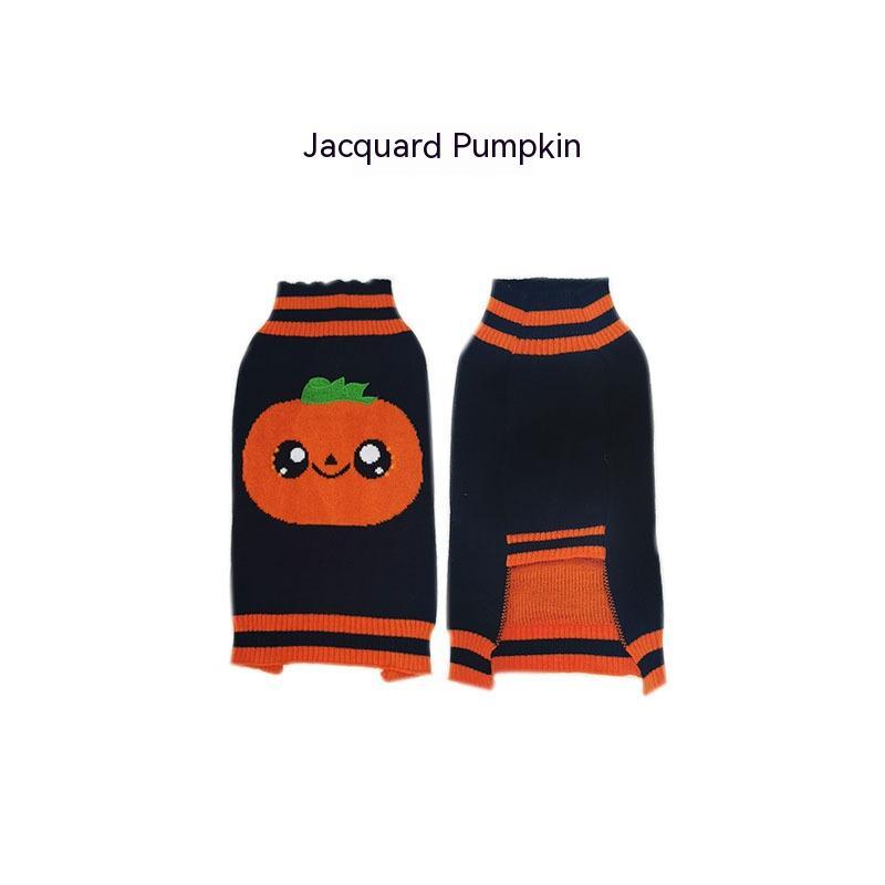 Halloween Dog Sweater with Pumpkin and Bat Pattern