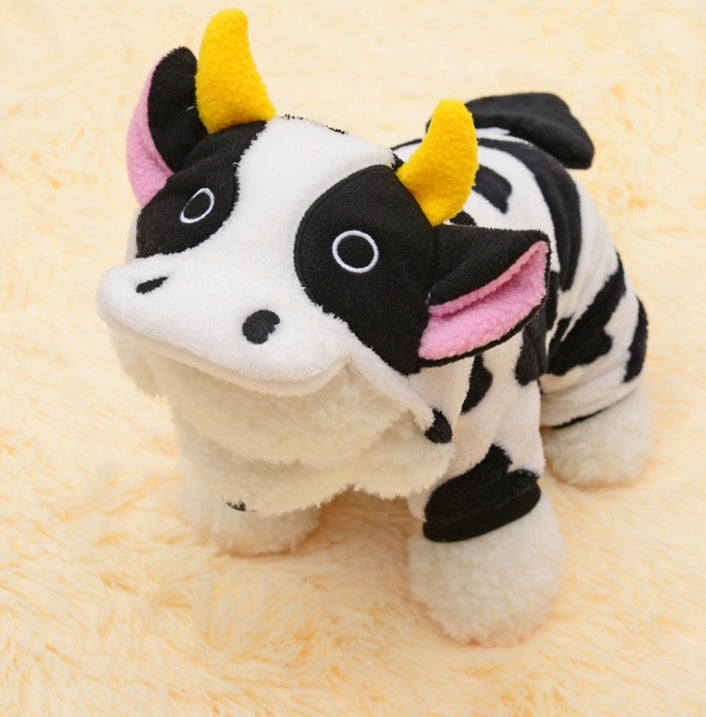 Warm Cow Hoodie Pet Jumpsuit for Dogs and Cats in Winter