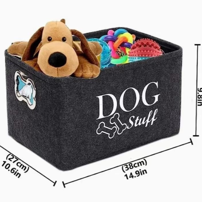 Pet Dog Cat Toy Snacks Sundries Metal Handle Felt Storage Box