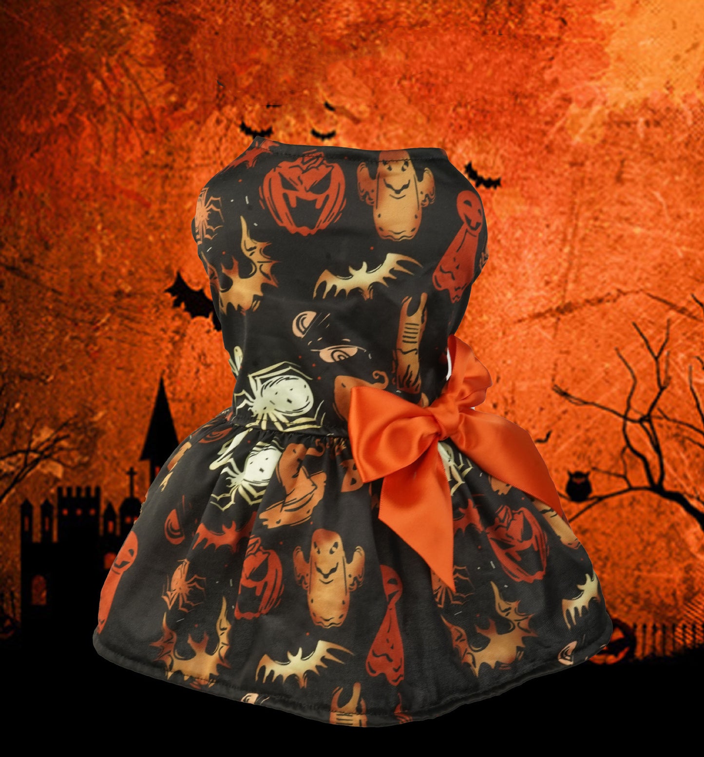 Pumpkin Print Dress for Small Dogs and Cats for Halloween