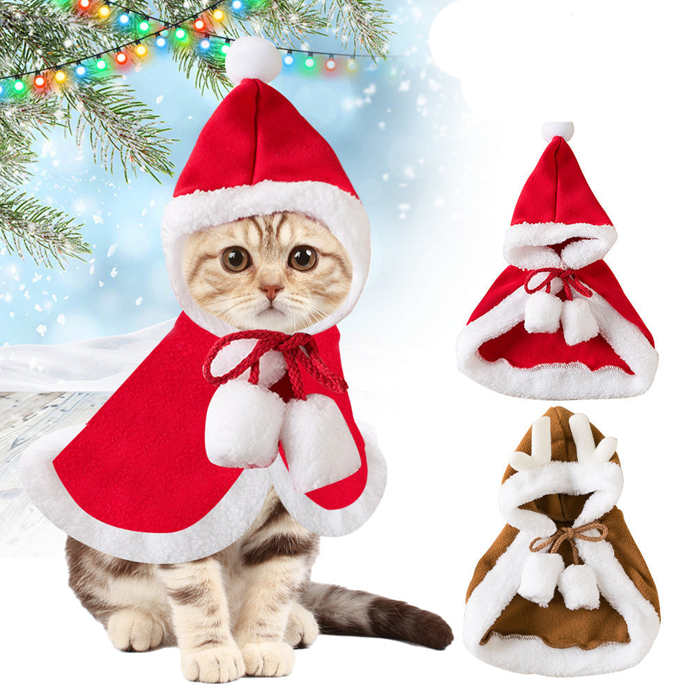Cat Christmas Outfits, Dog Cat Santa Claus Outfit, Soft And Thick Xmas Cape With Hat, Christmas Cat Dog Costume Pet Cape, Cat Christmas Costumes For Cats, Medium Cat Cape For Cats