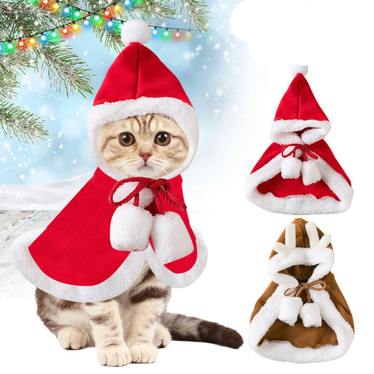 Cat Christmas Outfits, Dog Cat Santa Claus Outfit, Soft And Thick Xmas Cape With Hat, Christmas Cat Dog Costume Pet Cape, Cat Christmas Costumes For Cats, Medium Cat Cape For Cats