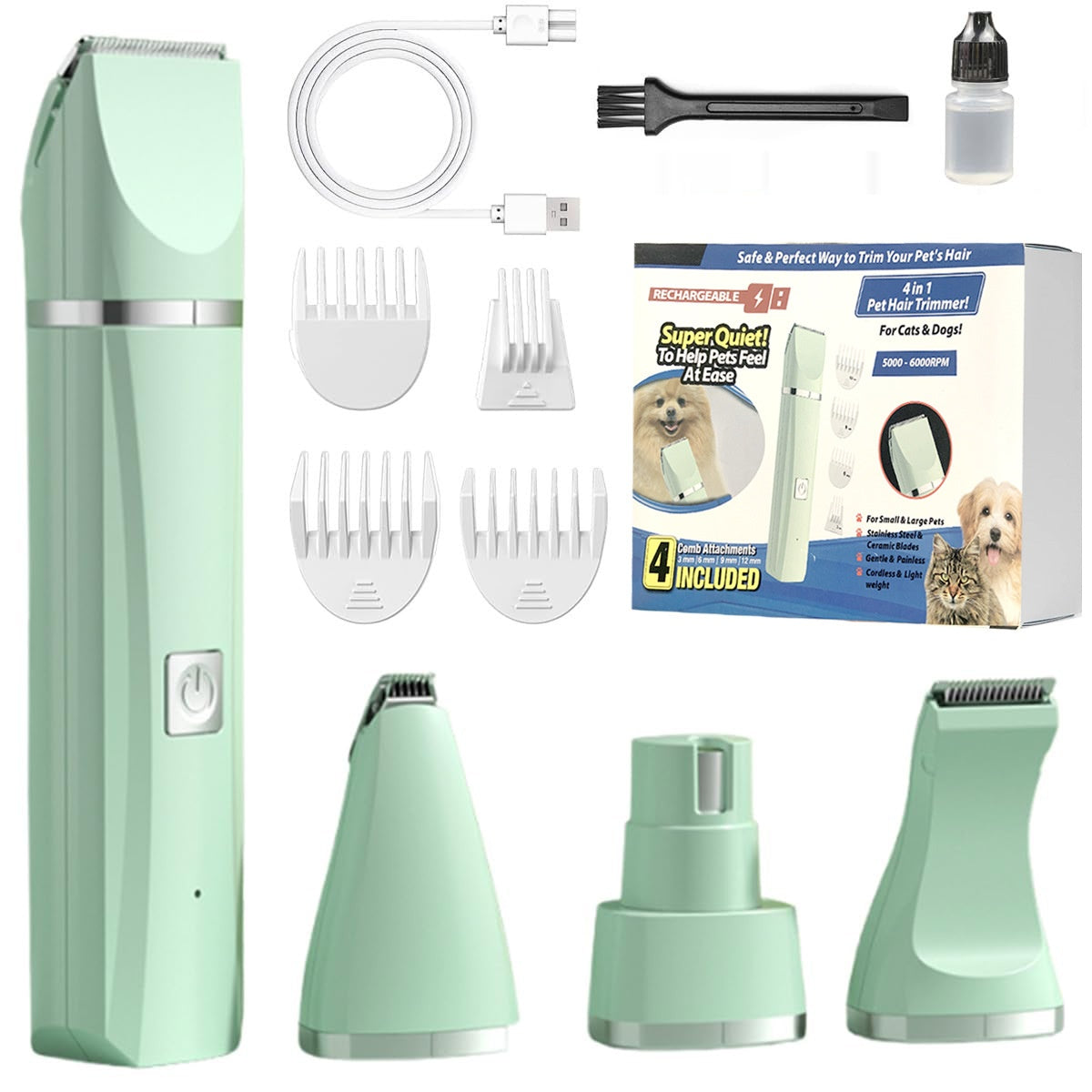 Cordless Pet Grooming Clippers with Multiple Attachments