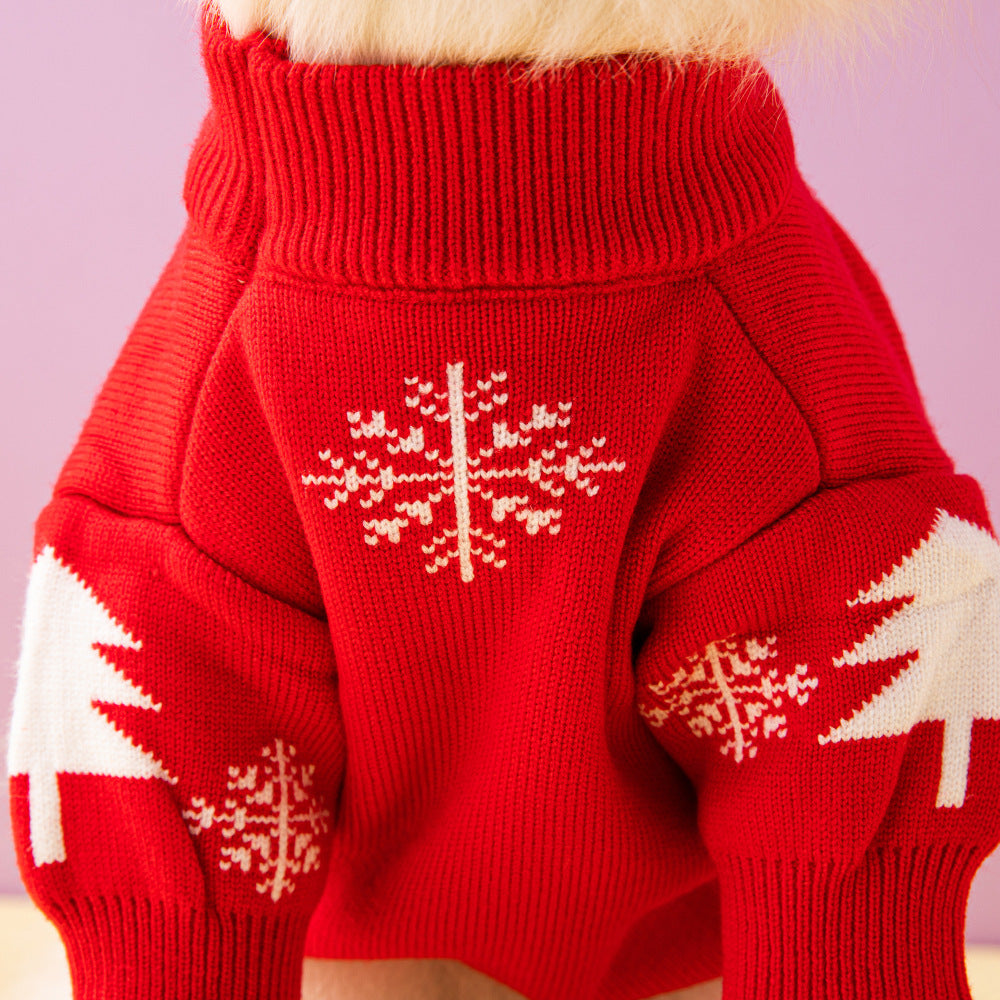 Festive Christmas Dog Sweater with Elk and Tree Design