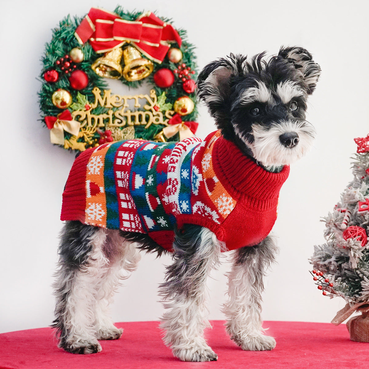 Pet Dog Christmas Turtleneck Sweater – Cozy Wool Sweater for Your Furry Trio