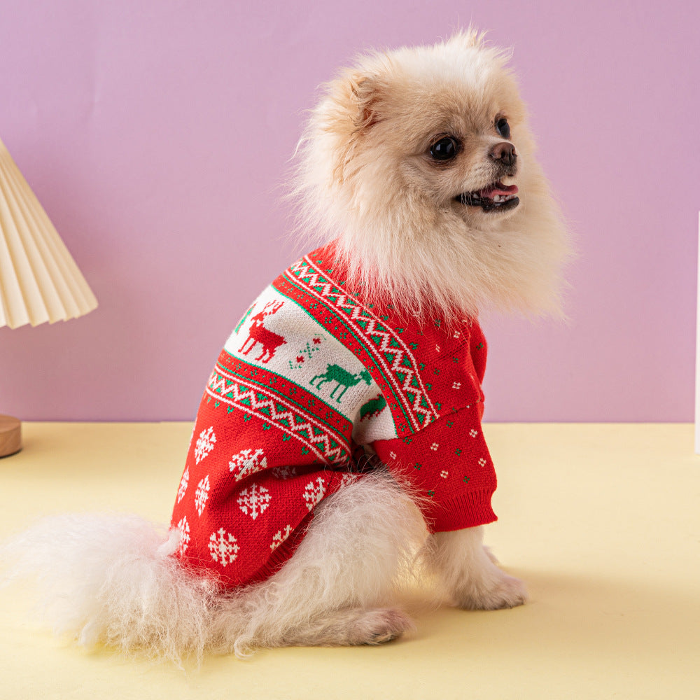 Festive Christmas Dog Sweater with Elk and Tree Design